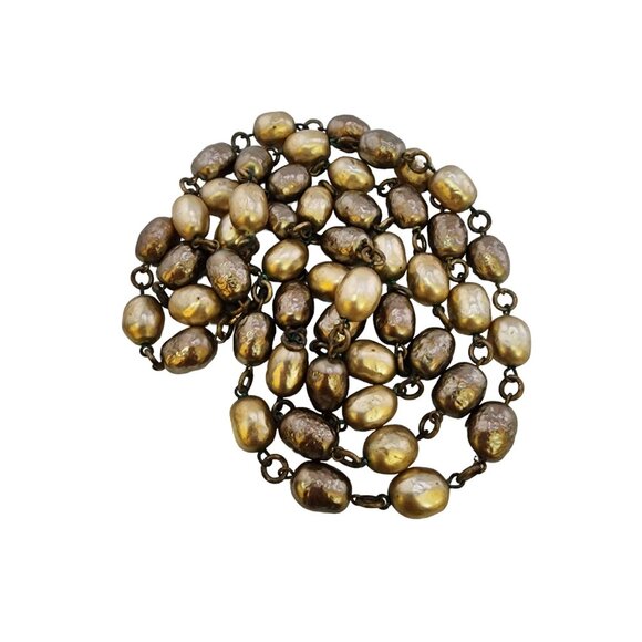 Vintage Early 2 Tone Pearl Long Necklace With Thumbless Clasp (A5217) - Picture 2 of 3